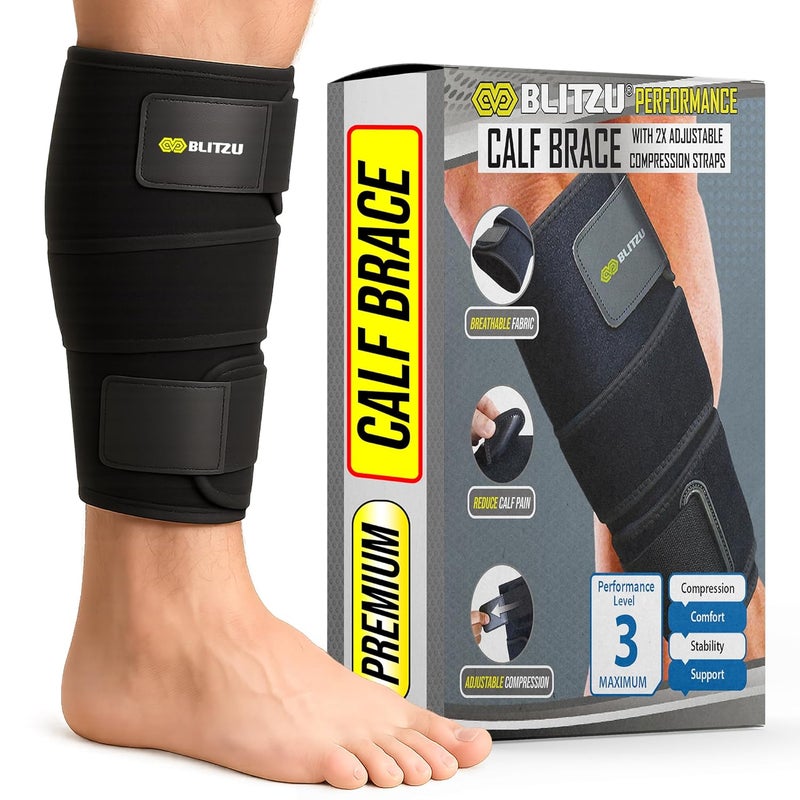 BLITZU Calf Brace for Torn Calf Muscle, Adjustable Neoprene Compression Sleeve for Women, Men, Runners. Support Wrap for Shin Splints, Strain, Tear, Lower Leg Tibia Injury, and Pain Relief. XXL - Image 1